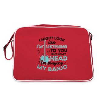 I play my banjo-musician-guitar-bluegrass - Retro Bag - red/white - Back