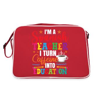 I Turn Coffee Into Education Spanish Teacher - Retro Bag - red/white - Back