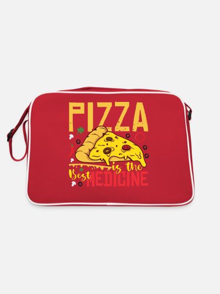 Pizza ist die beste Medizin - Retro Tasche - Rot/Weiß - Hinten