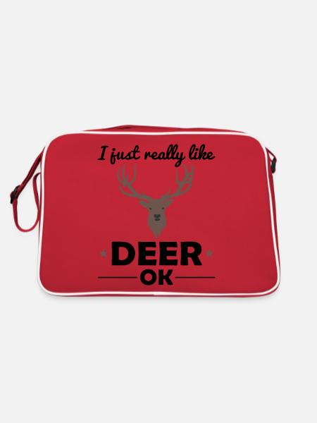 Deer Woodland Animals Animal Lover Saying Gift - Retro Bag - red/white - Back