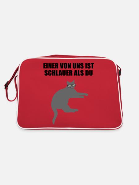 Freche Schlaue Nerd Katze Lustiger Spruch Geschenk - Retro Tasche - Rot/Weiß - Hinten