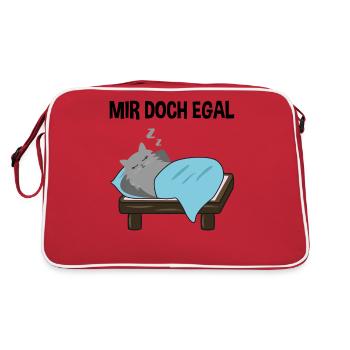 Faule Freche Katze Lustiger Spruch Geschenk - Retro Tasche - Rot/Weiß - Hinten