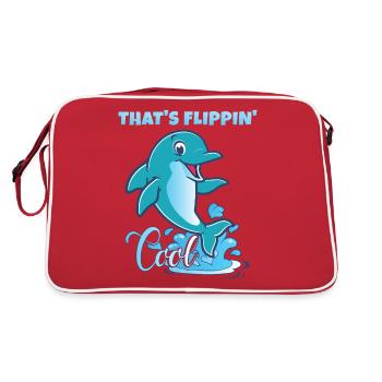Das ist Flippin' Cool | Niedlicher Delfin - Retro Tasche - Rot/Weiß - Hinten
