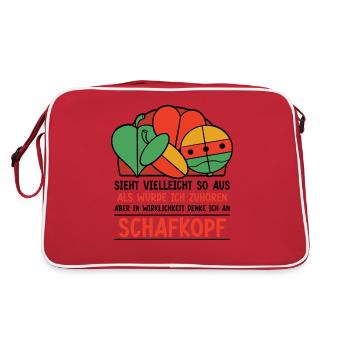 in Wirklichkeit denke ich an Doppelkopf - Retro Tasche - Rot/Weiß - Hinten