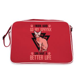 Travailler dur, alors mon propriétaire d’animal Sphynx - Sac Retro - rouge/blanc - Dos