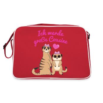 Ich Werde Große Cousine Erdmännchen Geschenk - Retro Tasche - Rot/Weiß - Hinten