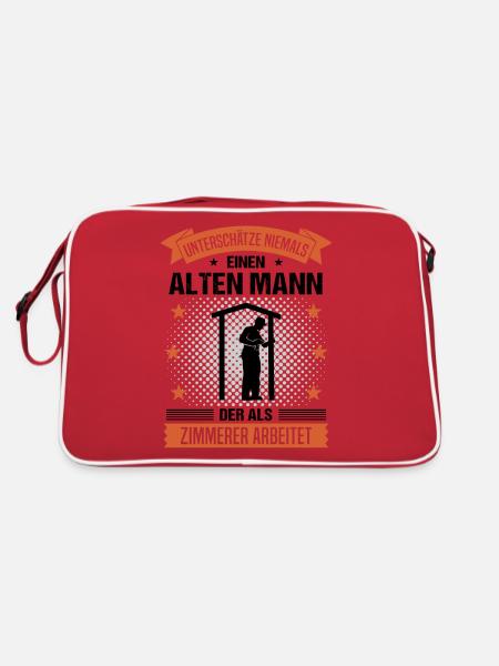 Zimmerer Alter Mann Spruch Herren Geschenk - Retro Tasche - Rot/Weiß - Hinten
