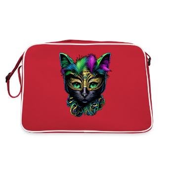 Mardi Gras Katze Narrenmaske Mardi Gras Katze - Retro Tasche - Rot/Weiß - Hinten