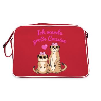 Ich Werde Große Cousine Erdmännchen Geschenk - Retro Tasche - Rot/Weiß - Hinten