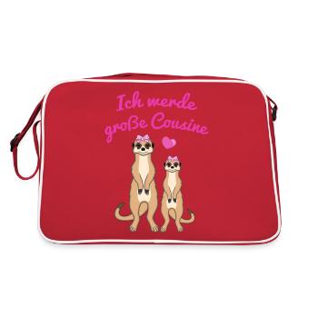 Ich Werde Große Cousine Erdmännchen Geschenk - Retro Tasche - Rot/Weiß - Hinten
