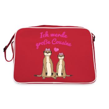 Ich Werde Große Cousine Erdmännchen Geschenk - Retro Tasche - Rot/Weiß - Hinten