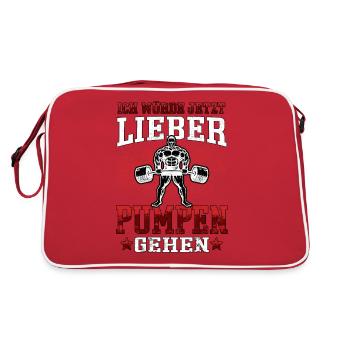 Würde lieber Pumpen gehen Workout Fitness Gym - Retro Tasche - Rot/Weiß - Hinten