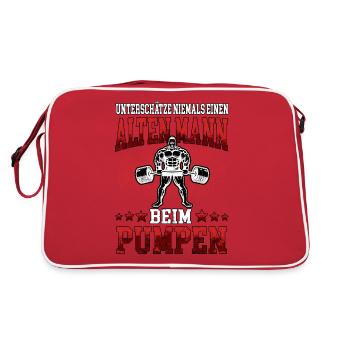 Fitness Alter Mann beim Pumpen Fitnestudio Workout - Retro Tasche - Rot/Weiß - Hinten