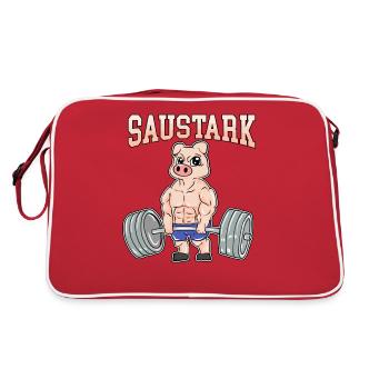 Fitnesstraining Pumpen Saustark beim Kreuzheben - Retro Tasche - Rot/Weiß - Hinten