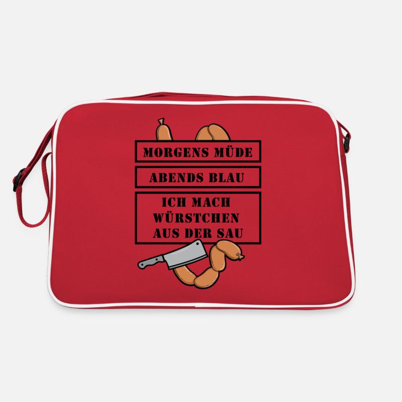 Morgens müde abends blau ich mach Würstchen Retro Tasche