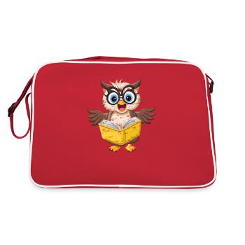 Hibou mignon avec des lunettes de nerd lisant un livre - Sac Retro - rouge/blanc - Dos