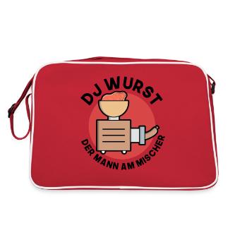 Dj wurst der mann am mischer Metzger - Retro Tasche - Rot/Weiß - Hinten