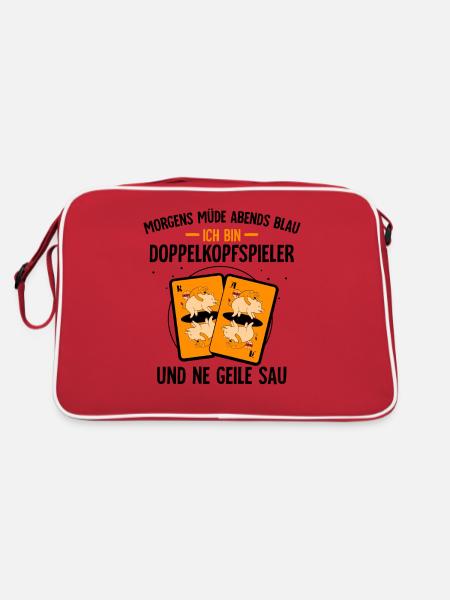 Morgens Müde Abends Blau Doppelkopfspieler - Retro Tasche - Rot/Weiß