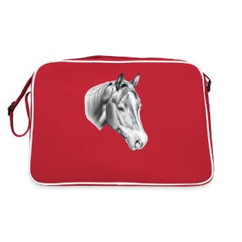 Horse's Head Pencil Drawing - Retro Bag - red/white - Back