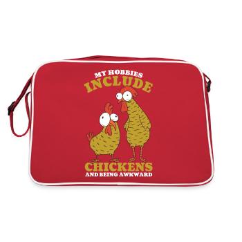 Zu meinen Hobbys gehören Hühner - Retro Tasche - Rot/Weiß - Hinten