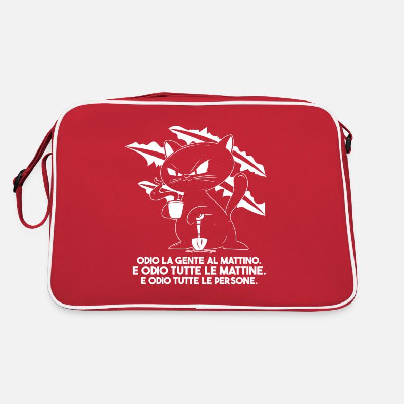 Mürrische Katze trinkt morgens Kaffee Retro Tasche