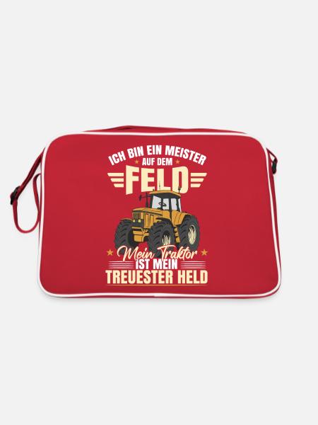 Mein Traktor Ist Mein Treuester Held - Retro Tasche - Rot/Weiß - Hinten