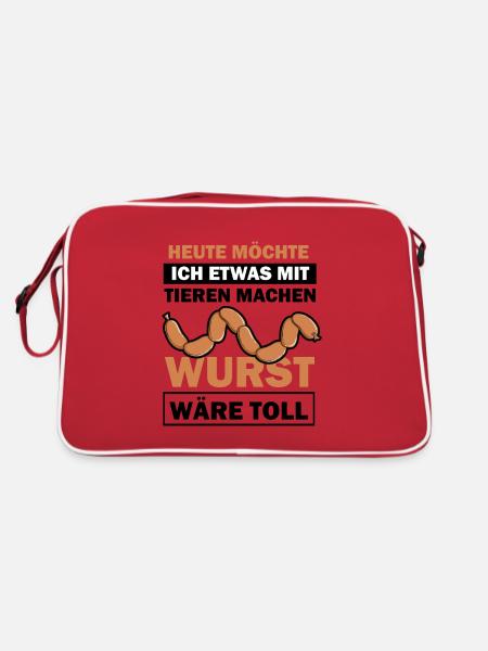 Heute möchte ich etwas mit tieren machen - Retro Tasche - Rot/Weiß - Hinten