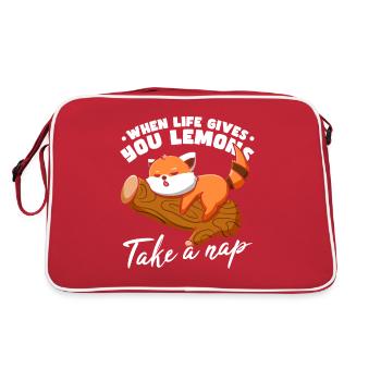 Lustiger schlafender roter Panda - Retro Tasche - Rot/Weiß - Hinten