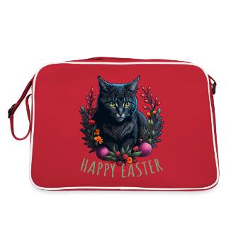 cute cat in easter & spring happy easter - Retro Bag - red/white - Back