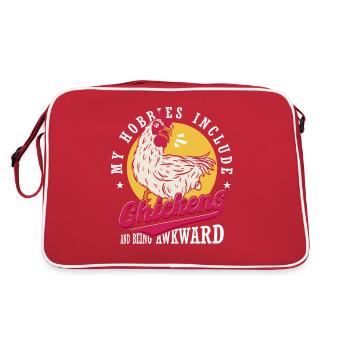 Hühnerstall | Zu meinen Hobbys gehören Hühner - Retro Tasche - Rot/Weiß - Hinten