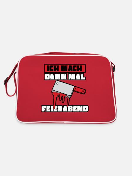 Ich mach dann mal feierabend Metzger Fleischer - Retro Tasche - Rot/Weiß - Hinten