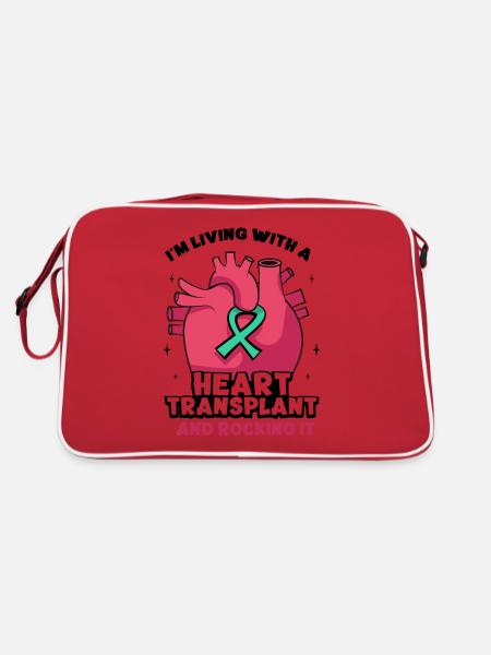I'm Living With A heart Transplant And Rocking It - Retro Tasche - Rot/Weiß - Hinten