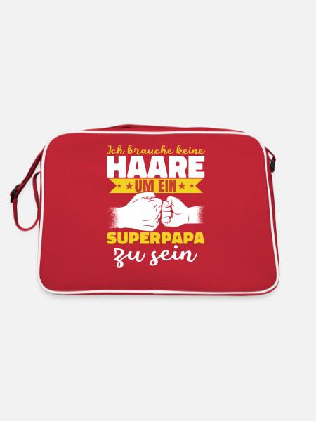 Ich brauche keine Haare Superpapa - Retro Tasche - Rot/Weiß - Hinten
