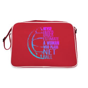 Never Underestimate A Woman Who Plays Netball - Retro Bag - red/white - Back