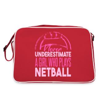 Never Underestimate A Girl Who Plays Netball - Retro Bag - red/white - Back