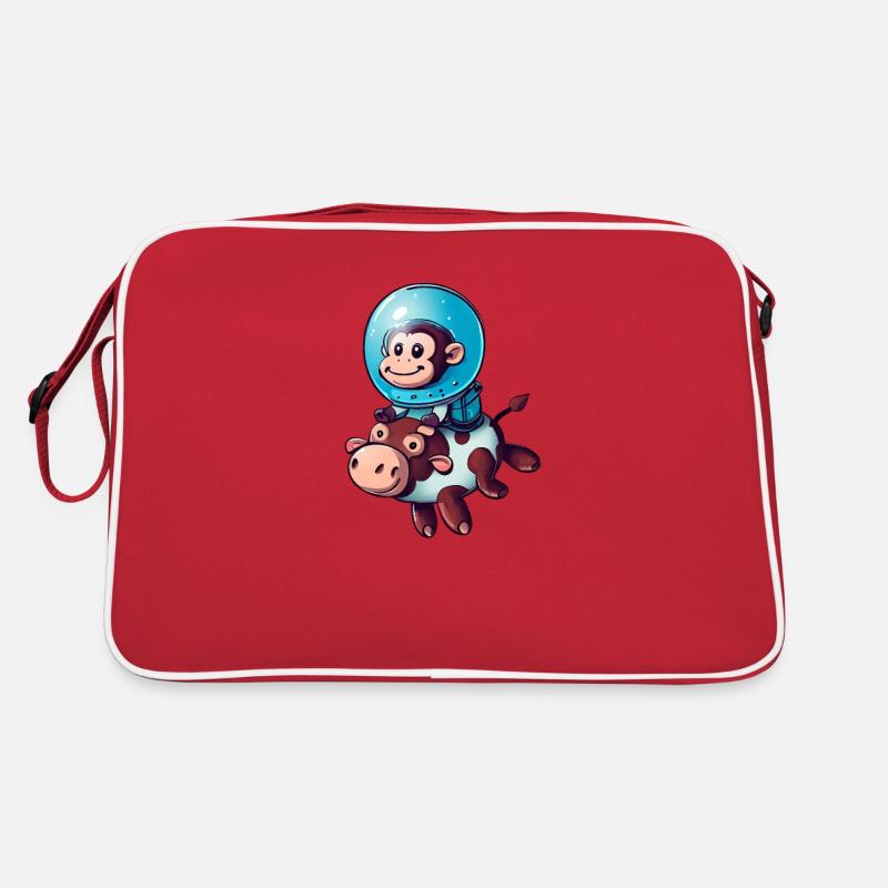 Affe auf Kuh Rakete Schuttle Astronaut Kosmonaut Retro Tasche