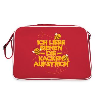 Ich liebe Bienen die kacken Aufstrich - Retro Tasche - Rot/Weiß - Hinten