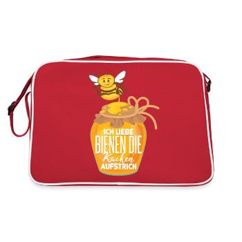 Ich liebe Bienen die kacken Aufstrich - Retro Tasche - Rot/Weiß - Hinten