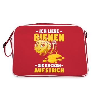 Ich liebe Bienen die kacken Aufstrich - Retro Tasche - Rot/Weiß - Hinten
