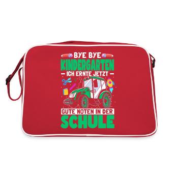 Traktor Einschulung Schulkind Schulanfang - Retro Tasche - Rot/Weiß - Hinten