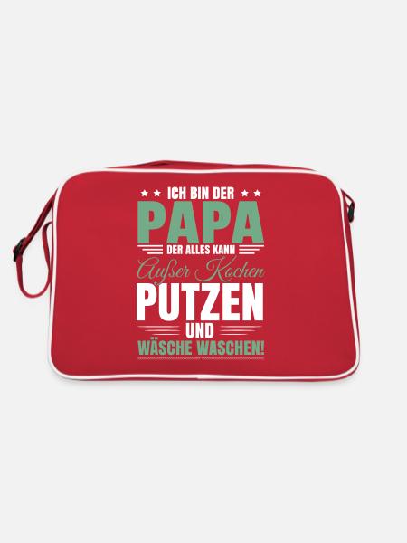 Vatertag 2023 Sprüche Papa Humor - Retro Tasche - Rot/Weiß - Hinten