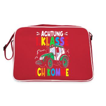 Traktor Erstklässler Schulkind Schultüte - Retro Tasche - Rot/Weiß - Hinten