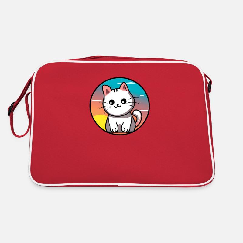 Mignon chat Coucher de soleil design blanc Sac Retro