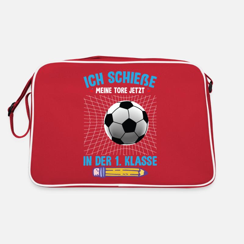 Fußball Einschulung Schulkind 1. Klasse - Retro Tasche - Rot/Weiß