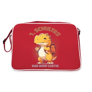 1. Schultag Das Wird Lustig Dino Einschulung - Retro Tasche - Rot/Weiß - Hinten