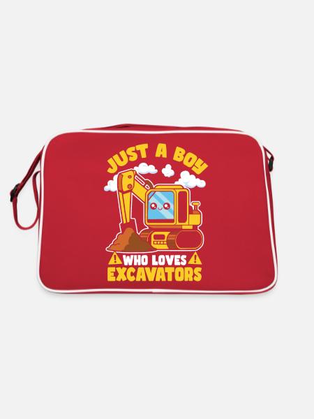 Construction Just A Boy Who Loves Excavators - Retro Bag - red/white - Back