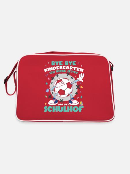 Schulkind Einschulung Schultüte Fußball - Retro Tasche - Rot/Weiß