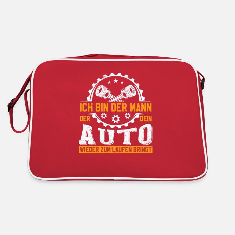 Auto Sprüche Lustig Mechaniker Mechatroniker - Retro Tasche - Rot/Weiß