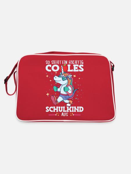 Schulkind Einhorn - Retro Tasche - Rot/Weiß - Hinten