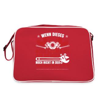 Autoschrauber Humor KFZ Mechaniker Auto - Retro Tasche - Rot/Weiß - Hinten